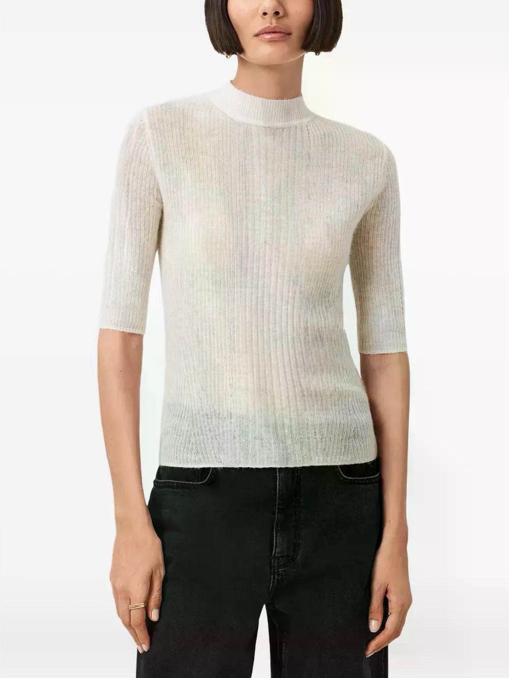 NWOT Banana Republic 100% Merino Wool Ribbed Mock Neck Sweater Tee XS S Top